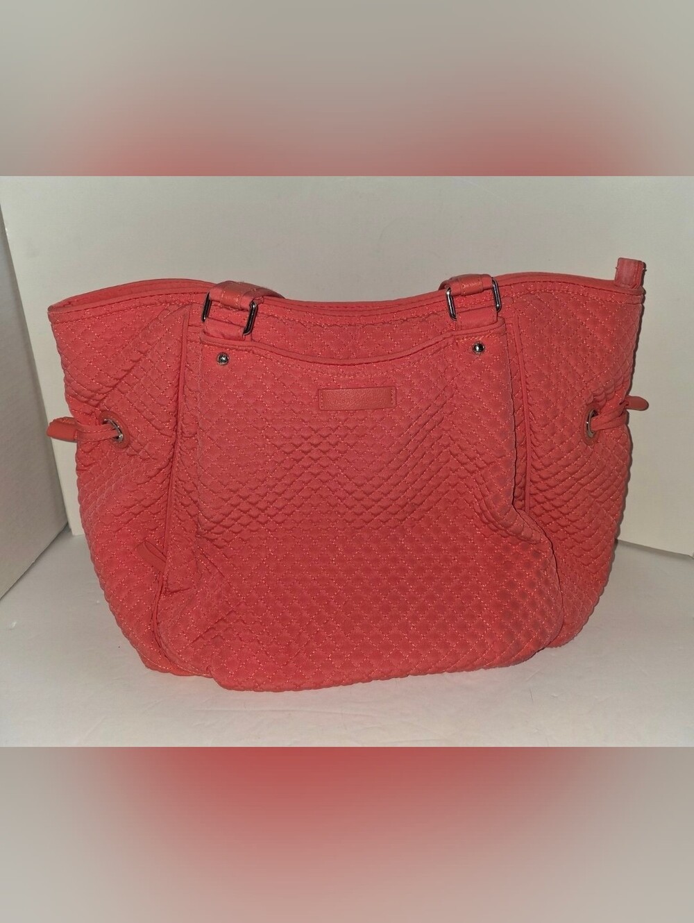 Vera Bradley Iconic Glenna Satchel Coral With Floral Inside Lining EUC